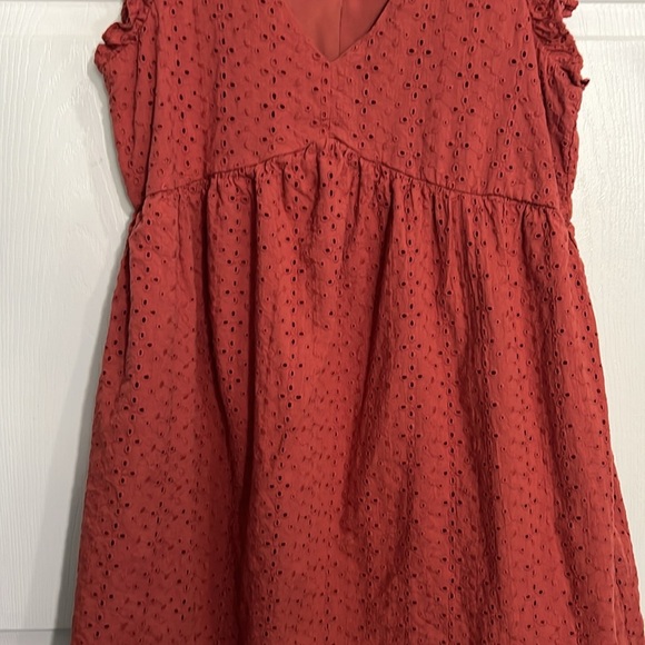 Knox Rose Ruffle Sleeve Eyelet A-Line Mini Dress - Desert Red - Size XS - Picture 2 of 8